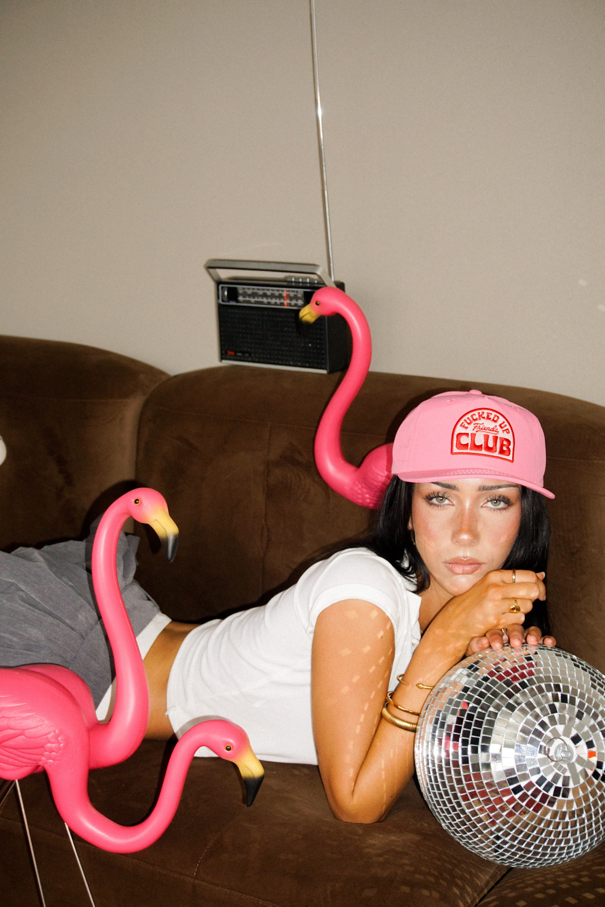 Bobby Lovejoy Pink cap worn by female model, front
